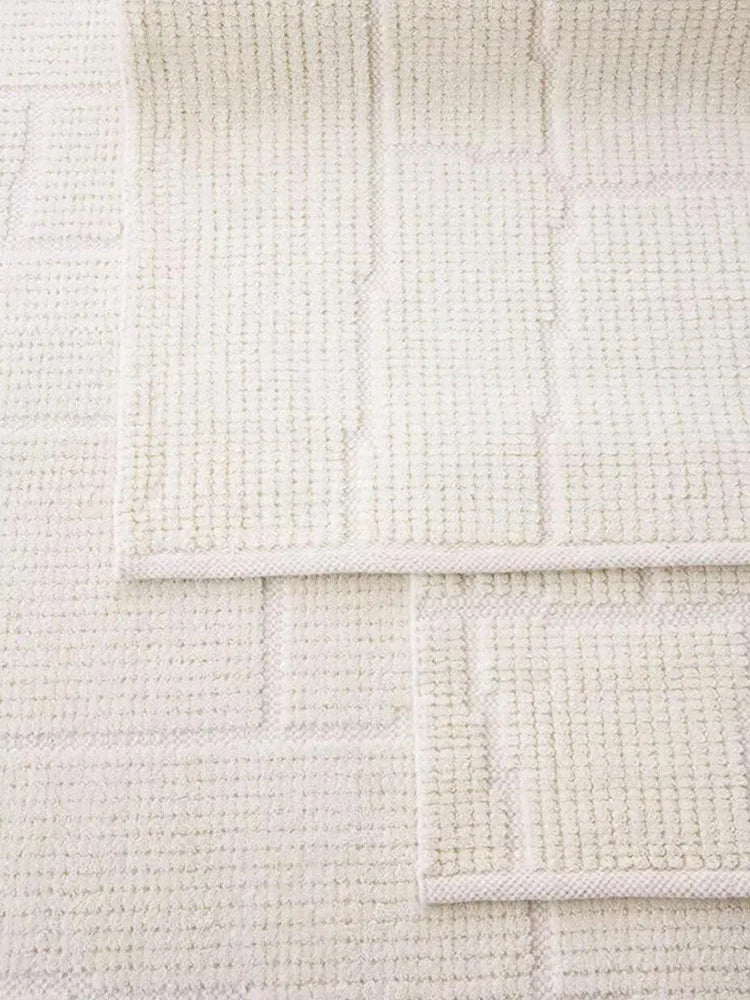 tapis blanc texture moderne salon chambre coucher laine coton 90 10 lavage main rectangle
