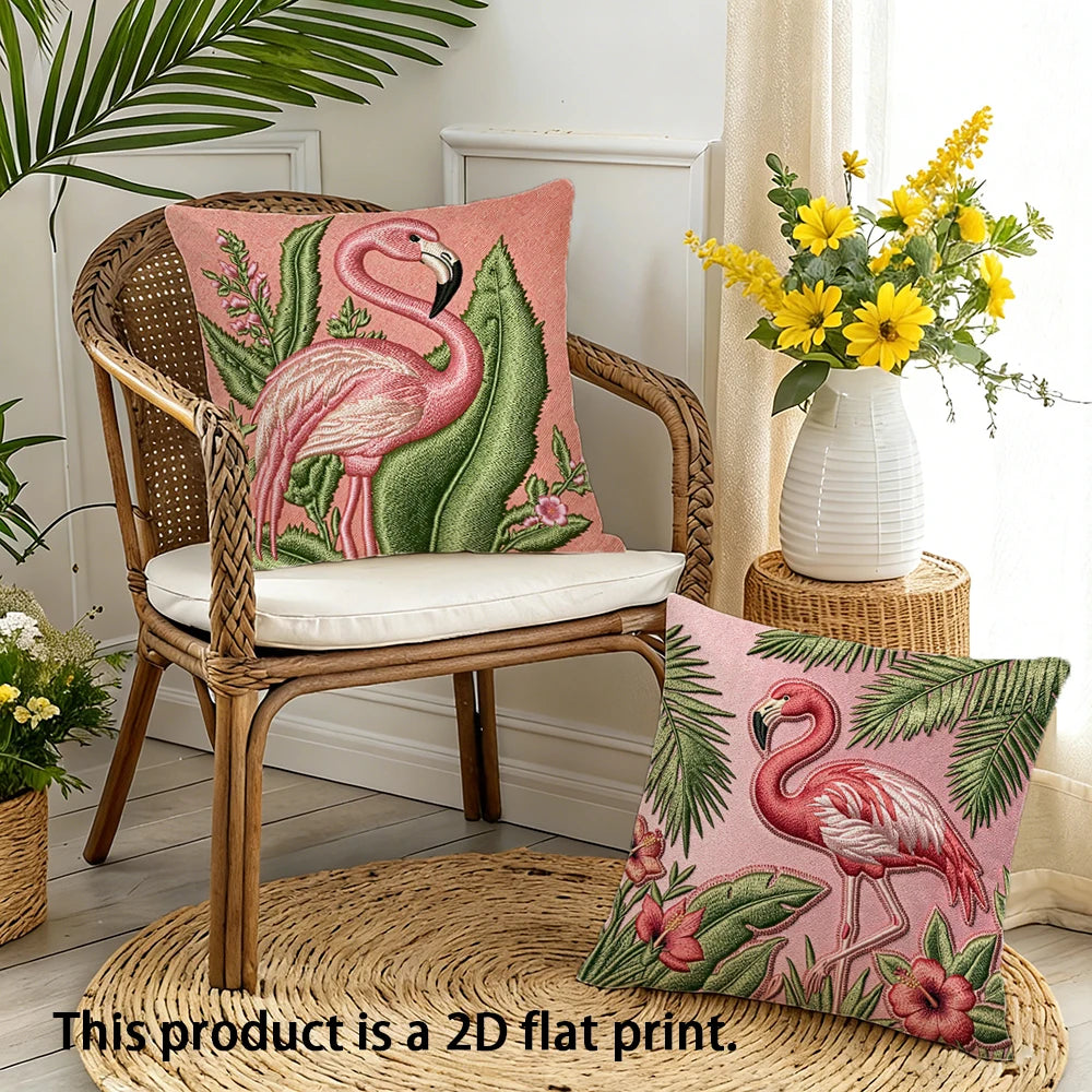 taies d'oreiller moderne flamants roses motifs floraux couleurs vives rose verte maison 45x45cm