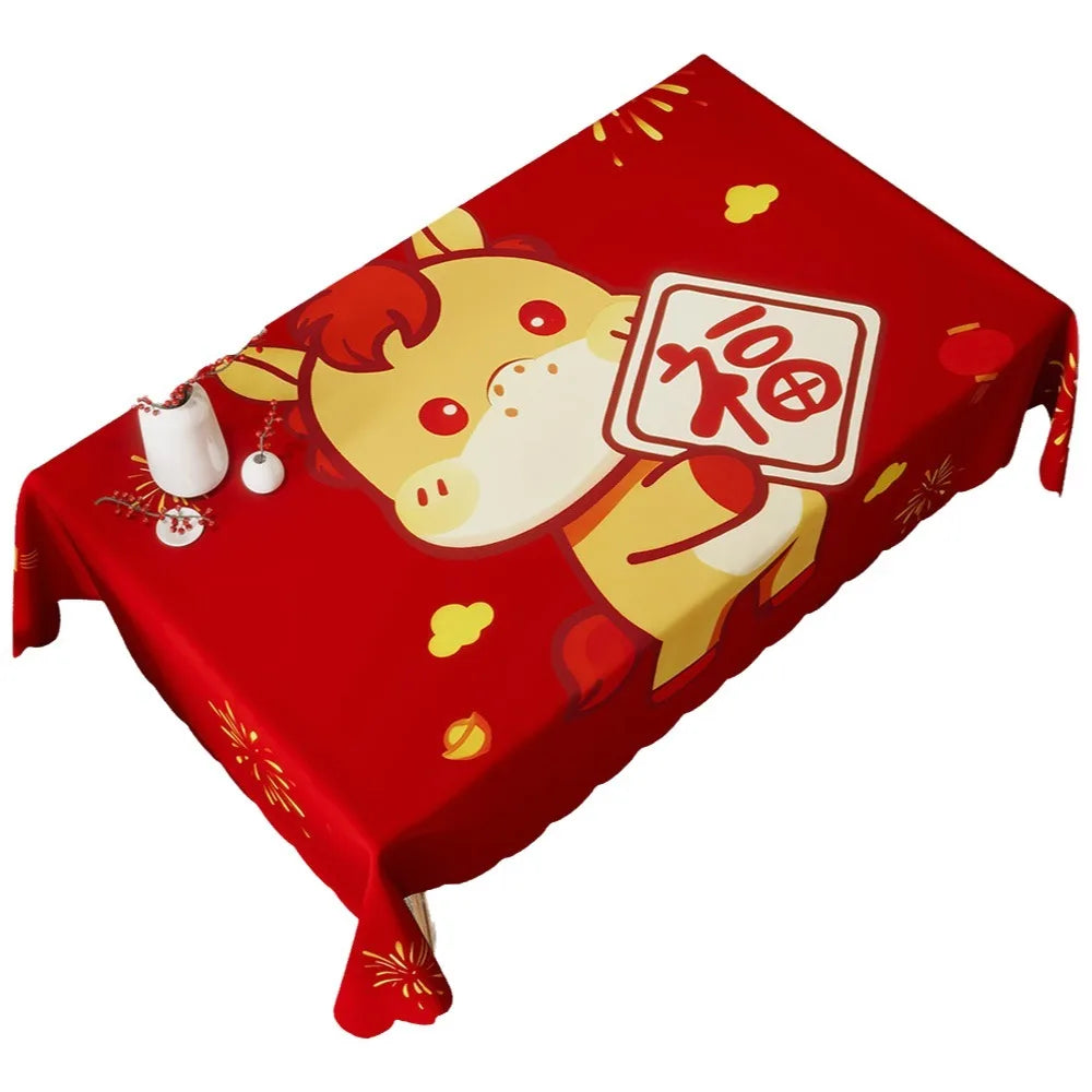 nappe décoration festive motif floral personnage animal opaque polyester coton rouge blanc