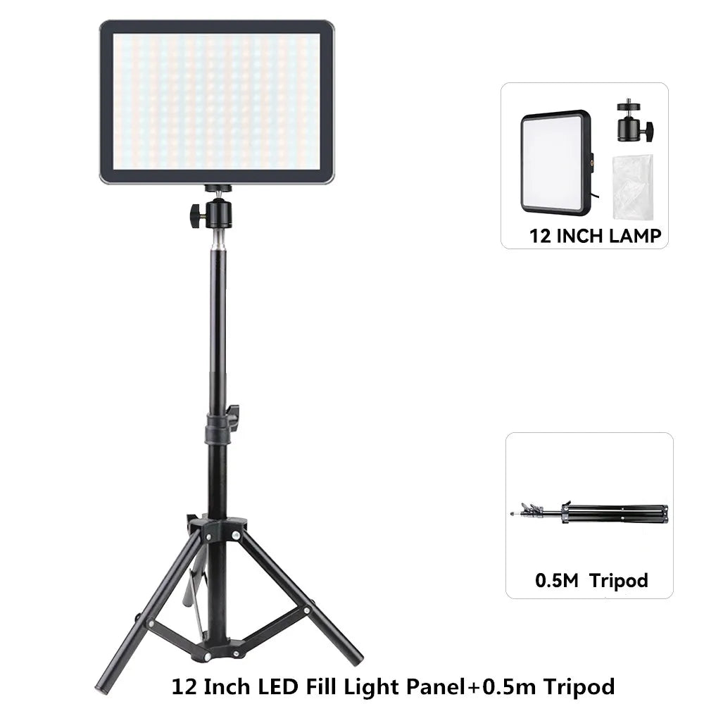 lampe led photo noir modulaire trépied réglable 12 pouces cct 2800k 9000k cdi 100
