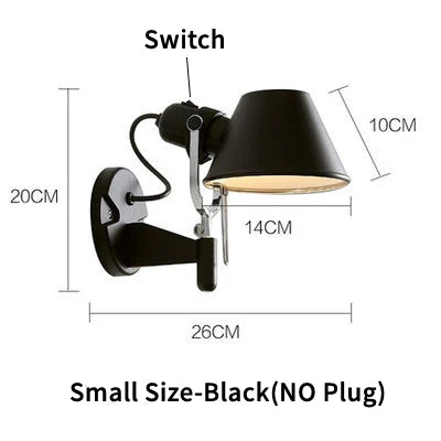 lampe murale articulée moderne noir gris blanc interrupteur fixations minimaliste led eléctrique