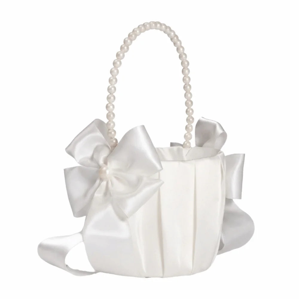 panier mariage blanc satin rubans nœuds élégant romantique champêtre demoiselle honneur