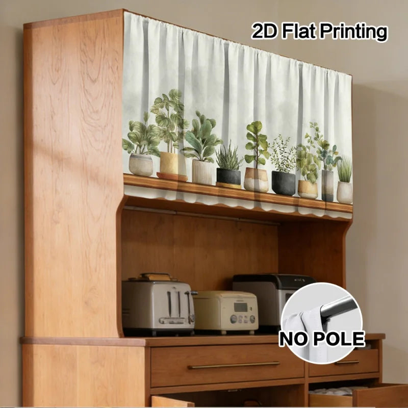 rideau moderne plante verte pots différents cuisine opacité clips fixations polyester machine wash