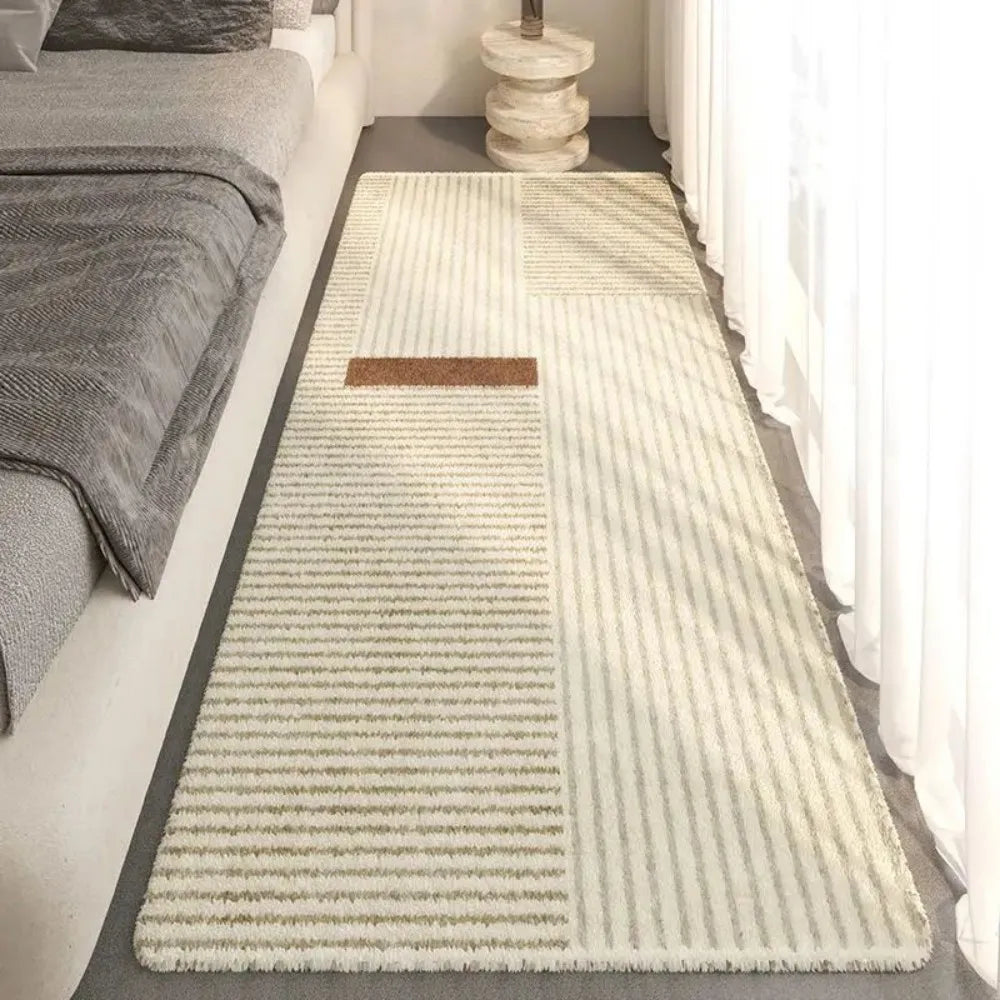 tapis moderne rayures horizontales beige gris antidérapant lavable salon chambre porte entrée