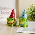 statuette grenouille cartoonaire pois animaux verte bleue rouge bétonnée extérieure pots succulentes jardin