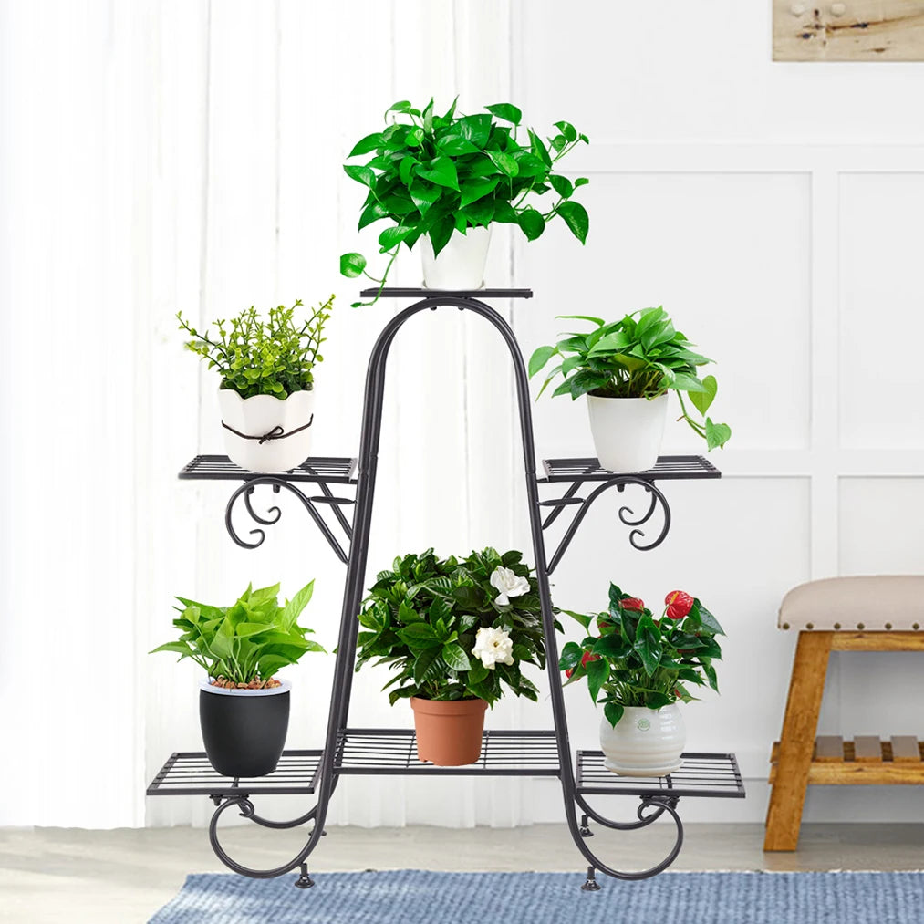 meuble plantes moderne niveaux métal noir élégant intérieur extérieur assemblage facile