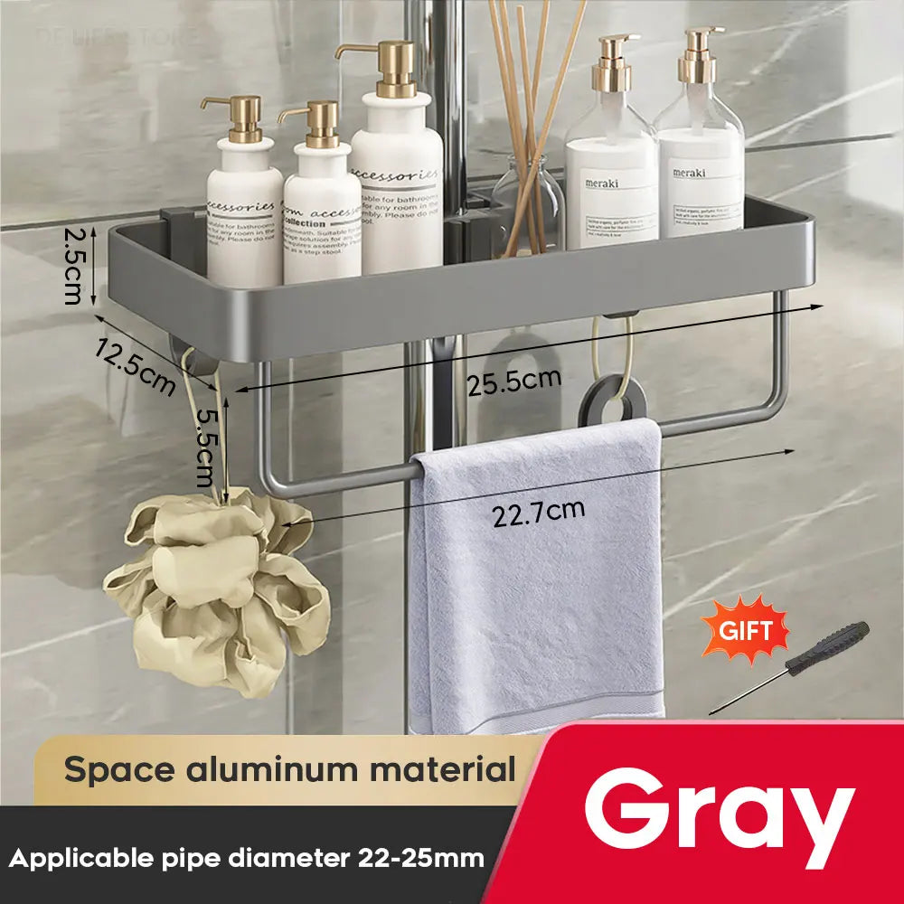 étagère douche argentée moderne vis fixations étagères accessoires toilettes shampooing savonDecoration