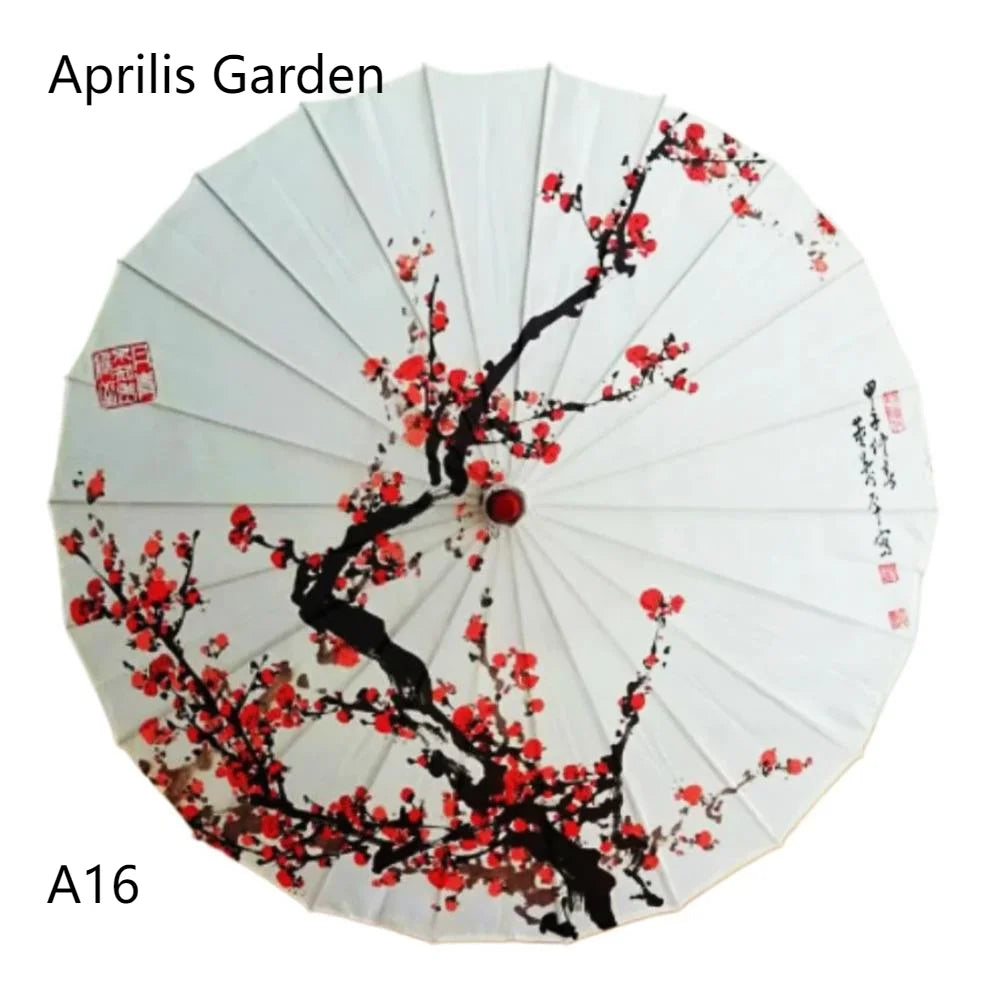 parapluie traditionnel japonais soie fleurs cerisier motif floral poignée bois ancien