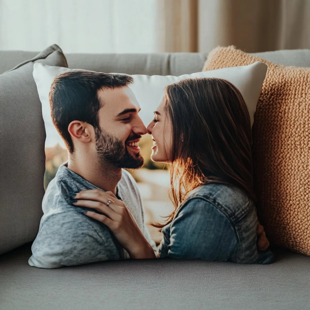 oreiller photo personnalisé couple chat chien machine laver gris clair doux polyester lit