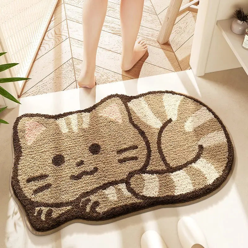 tapis sol antidérapant salle bain dessin animé chats chiens motifs géométriques fibre bambou