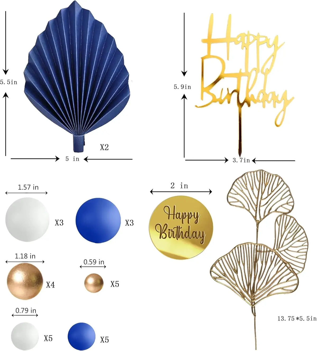 décorations gâteau doré blanc bleu moderne cercles feuilles textes anniversaire mariage baptême