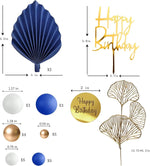 décorations gâteau doré blanc bleu moderne cercles feuilles textes anniversaire mariage baptême