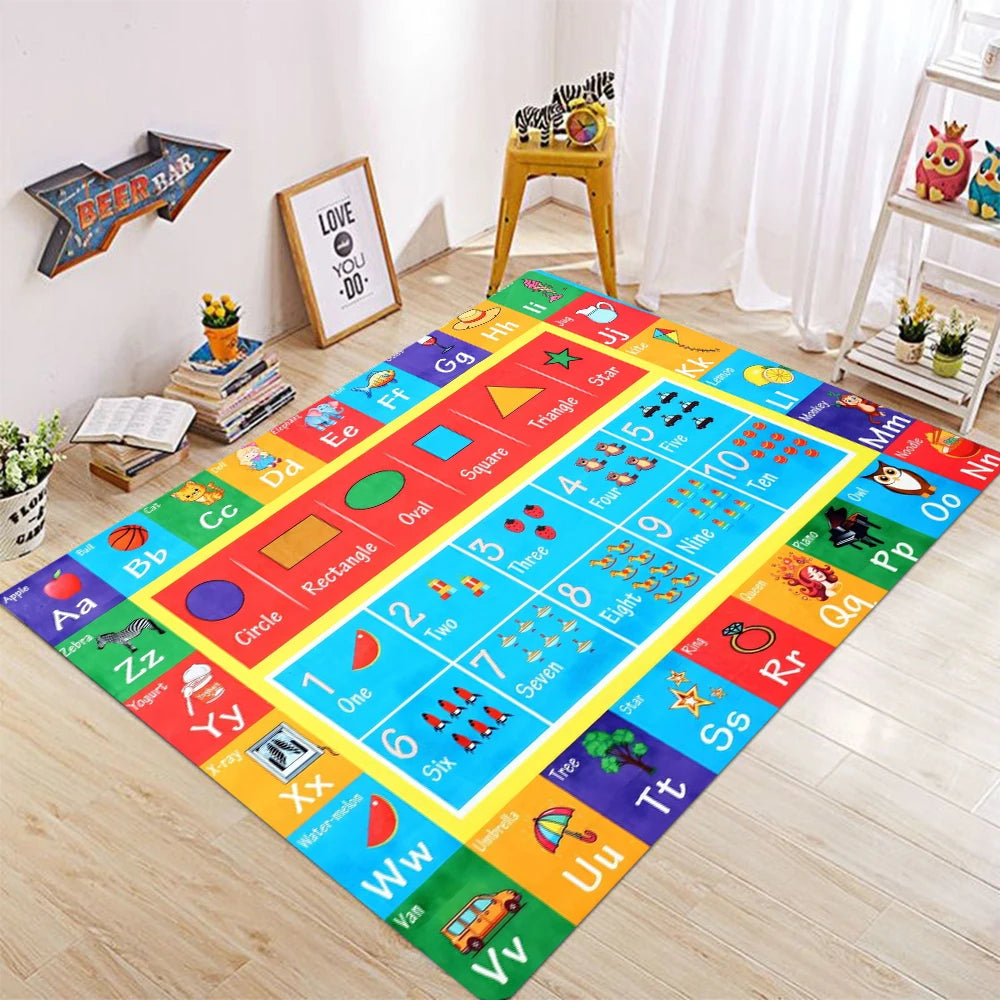tapis éducatif alphabet animal chiffres moderne coloré enfants salon chambre bleu rouge orange vert