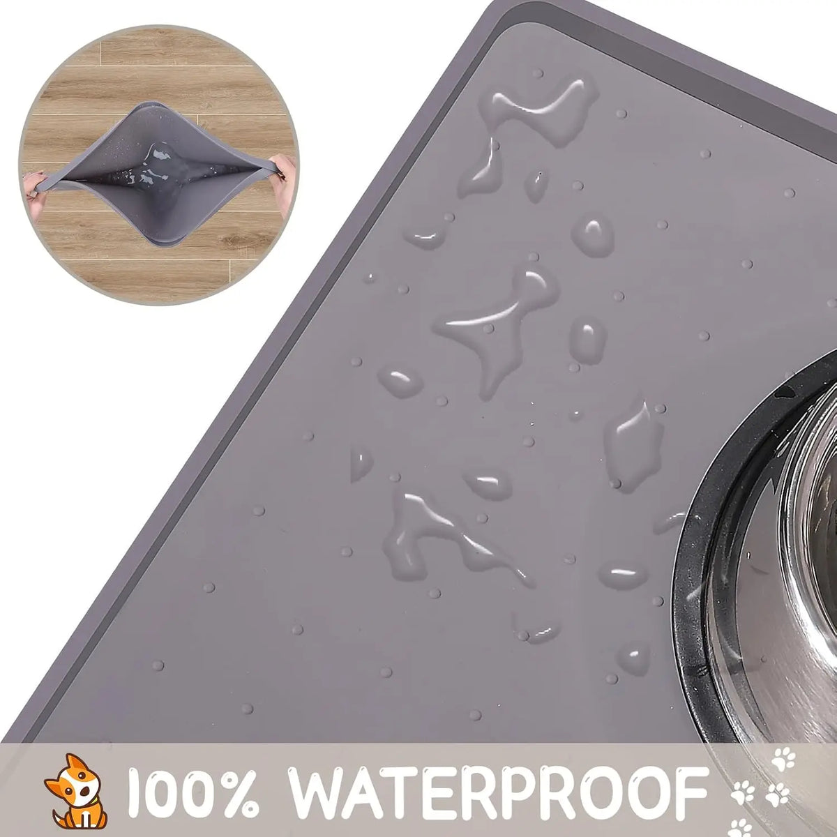 tapis silicone gris nourriture chien chat antidérapant rebord points relief
