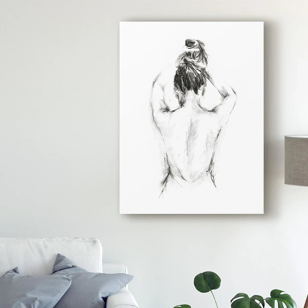 affiche art contemporain noir blanc dessin nu masculin toile sans cadre moderne chambre salon