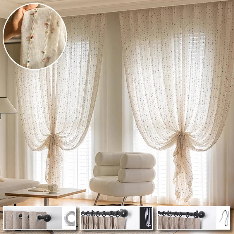 rideau moderne semi transparent polyester motifs petits points colorés salon chambre 150cm 200cm 250cm