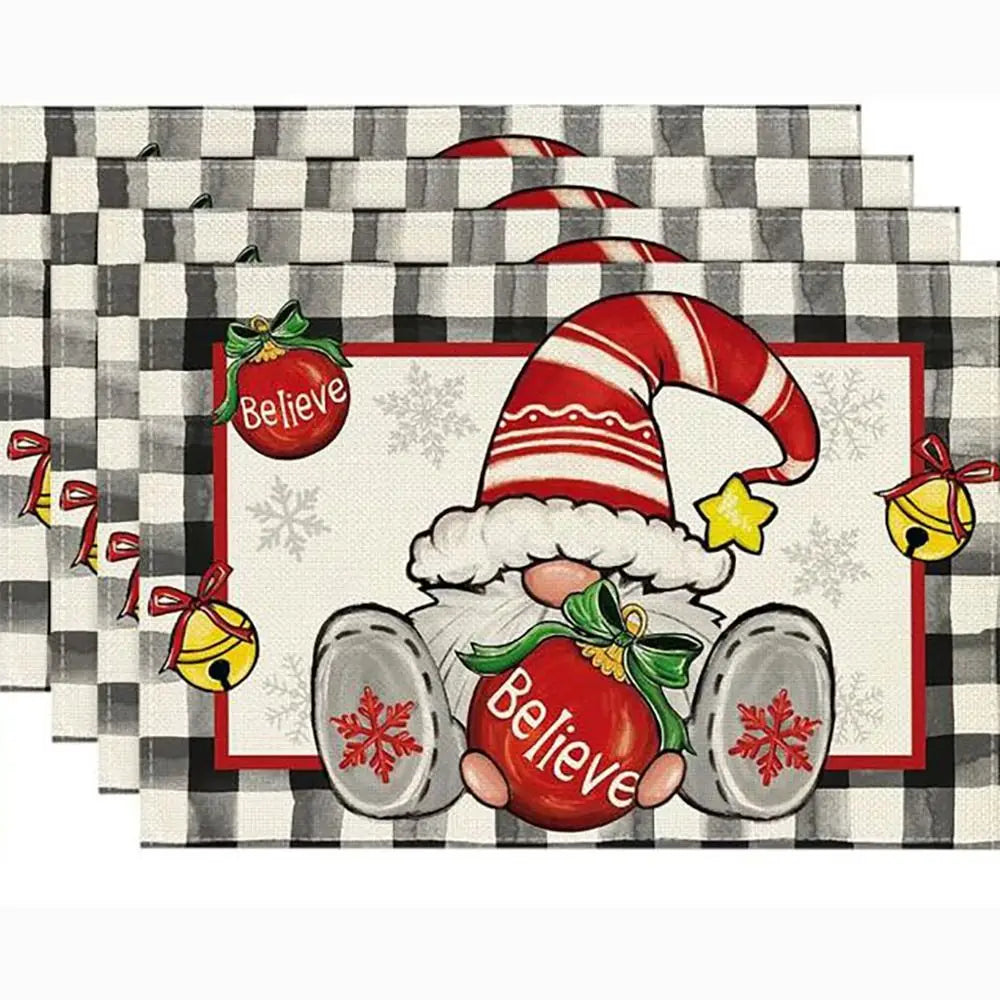 serviettes table noël flocons arbre bonhomme merry christmas let it snow gris rouge vert