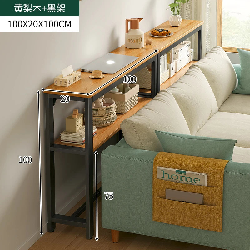 table d'appoint moderne bois naturel blanc poches plateau serviettes tasse