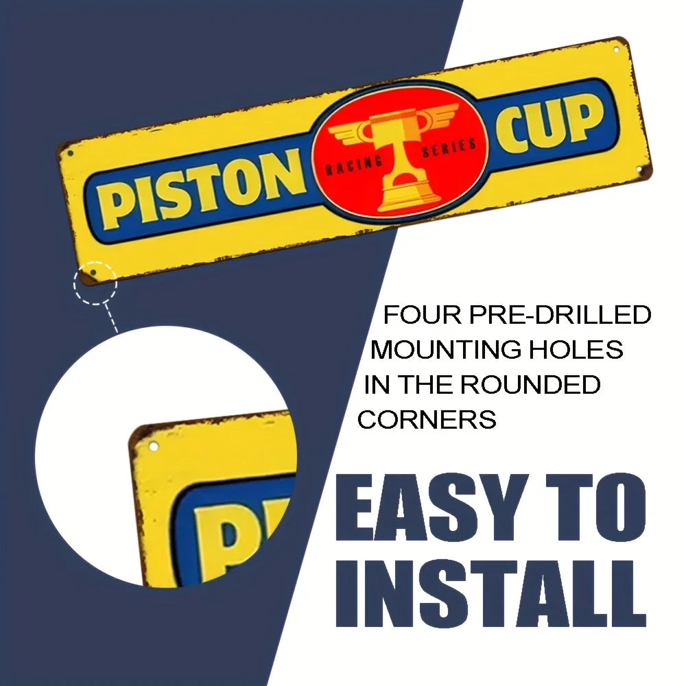 plaque publicitaire vintage graphique piston couleur jaune bleu rouge anti poussière mur facile