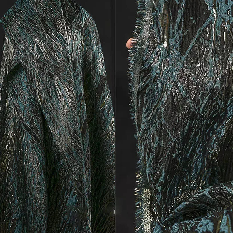 tissu polyester jacquard vert or bleu rouge brillant élégant robe ondulée ligne dorée glamour