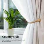 boucle rideau beige bleu clair corde tressée rustique double trous fixations accessoires voilures chambre