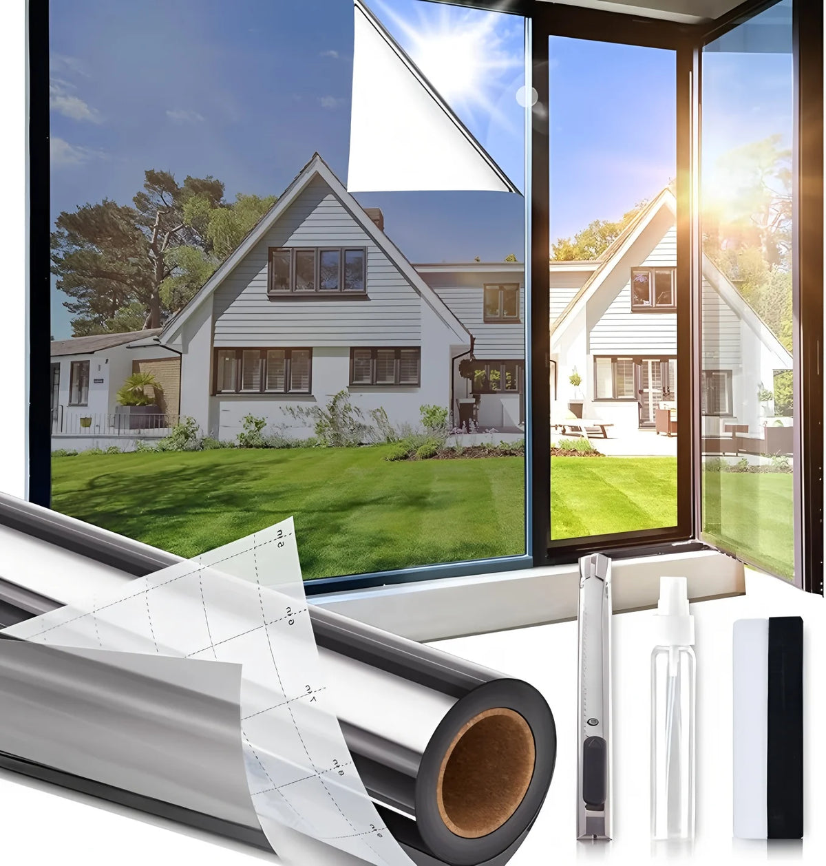 film confidentialité fenêtre effet miroir autocollant transparent protection uv isolation thermique décoratif moderne