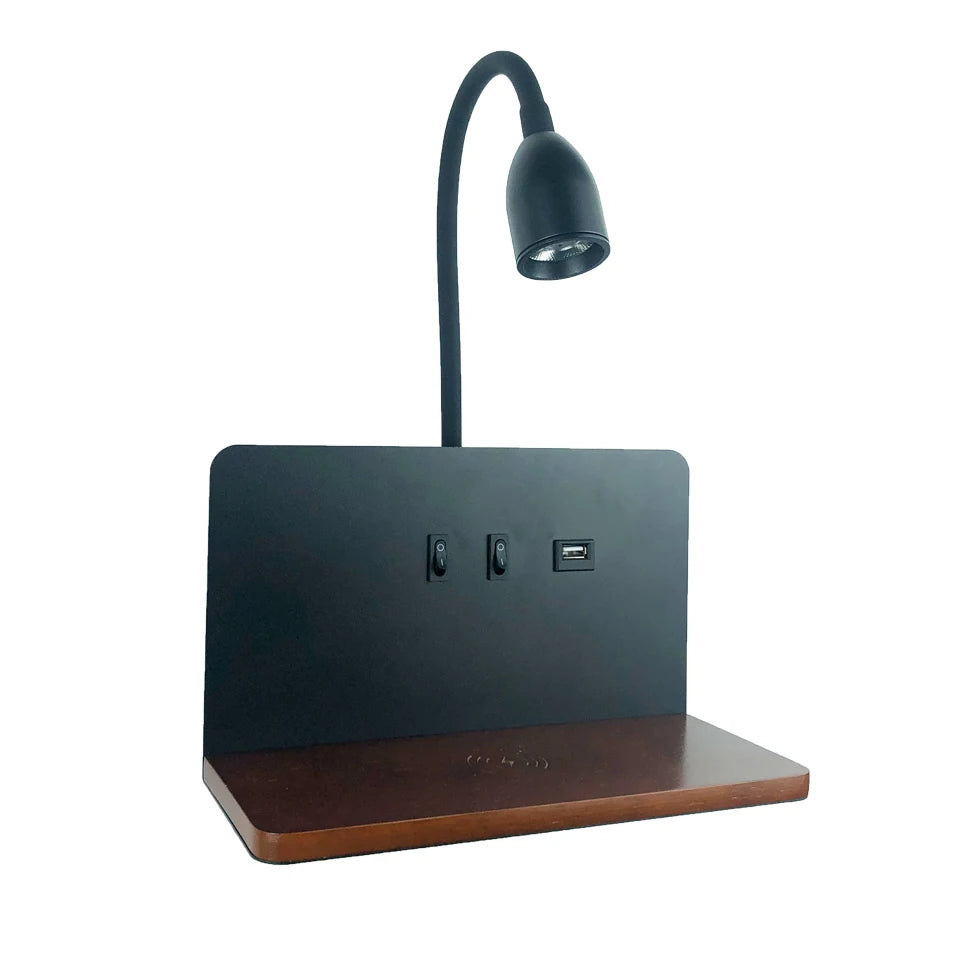 lampe murale moderne chargeur sans fil étagère intégrée LED noir blanc