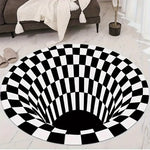 tapis rond carreaux illusion 3d moderne antidérapant salon chambre noir blanc