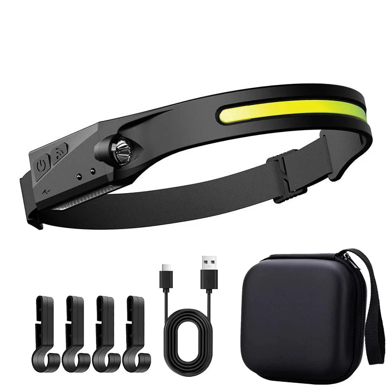 lampe frontale rechargeable led silicone élastique nuit camping pêche travail recherchesModesUSBrechargebatterieintegraporteautoinductive