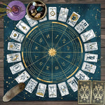 tapis tarot zodiaque astrologique cartes tarot noir violet bleu marine moderne mystique geométrique