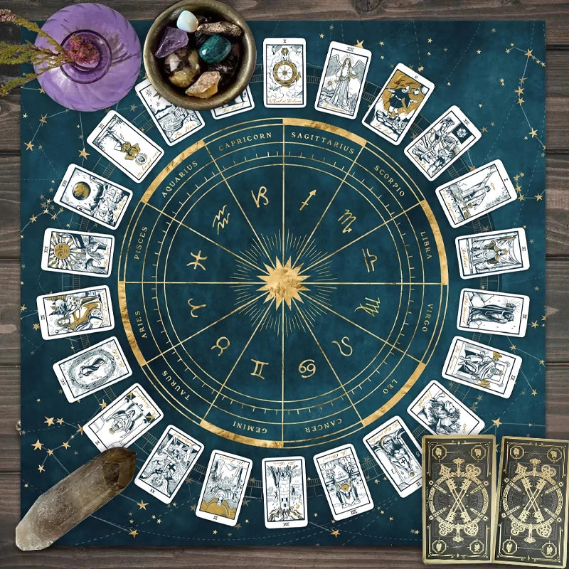 tapis tarot zodiaque astrologique cartes tarot noir violet bleu marine moderne mystique geométrique