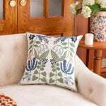 housse coussin décorative motif floral brodé moderne canapé salon lit maison blanc