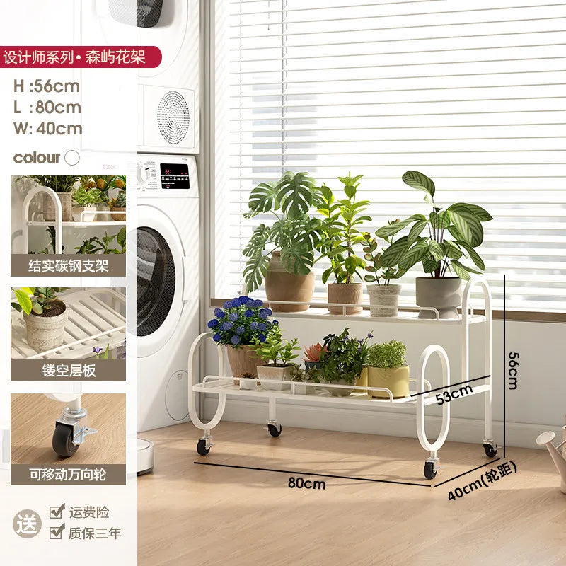étagère métal mobile moderne roulettes blanc noir plante pot extérieur assemblage facile