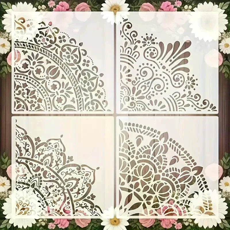 pochoirs mandala décoratifs motifs géométriques floraux blanc noir vert rouge doré bleu