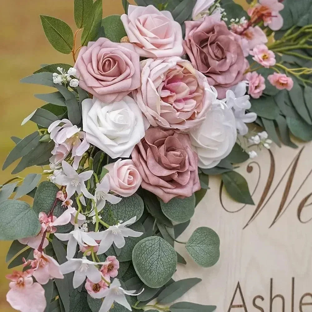 guirlande florale artificielle romantique mariage extérieur decoration maison rose blanc vert