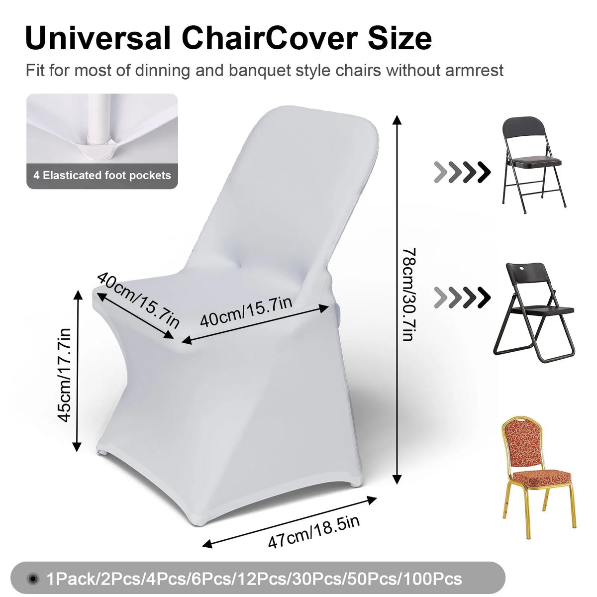 housses chaise pliante blanches unies moderne machine lavables poches élastiques