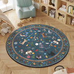 tapis rond chats fleurs blanc rose bleu bordure ornée salon chambre décoration moderne