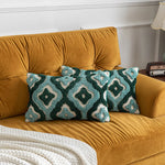 coussin housse amovible lavable motif géométrique brodé moderne opacité zip visible coton polyester verte