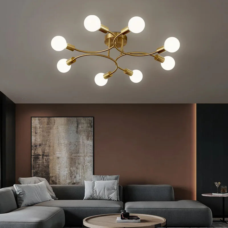 plafonnier moderne noir or élégant ampoules cuisine chambre contemporain