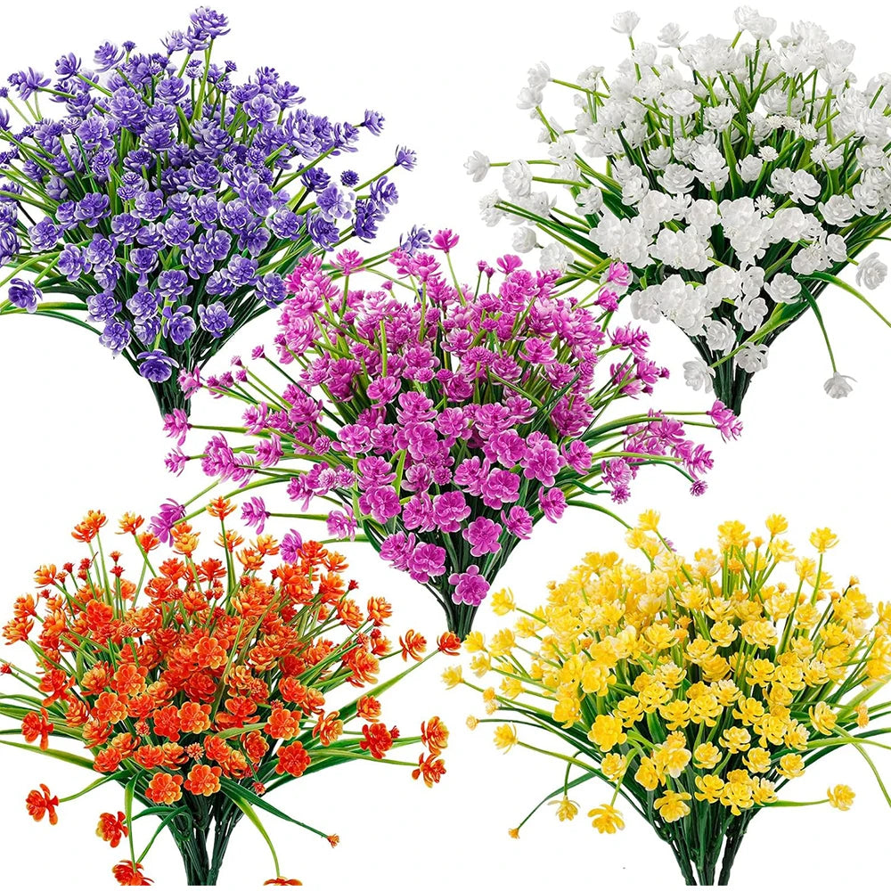 bouquets artificiels violet rose blanc orange jaunes feuilles vertes extérieures modernes