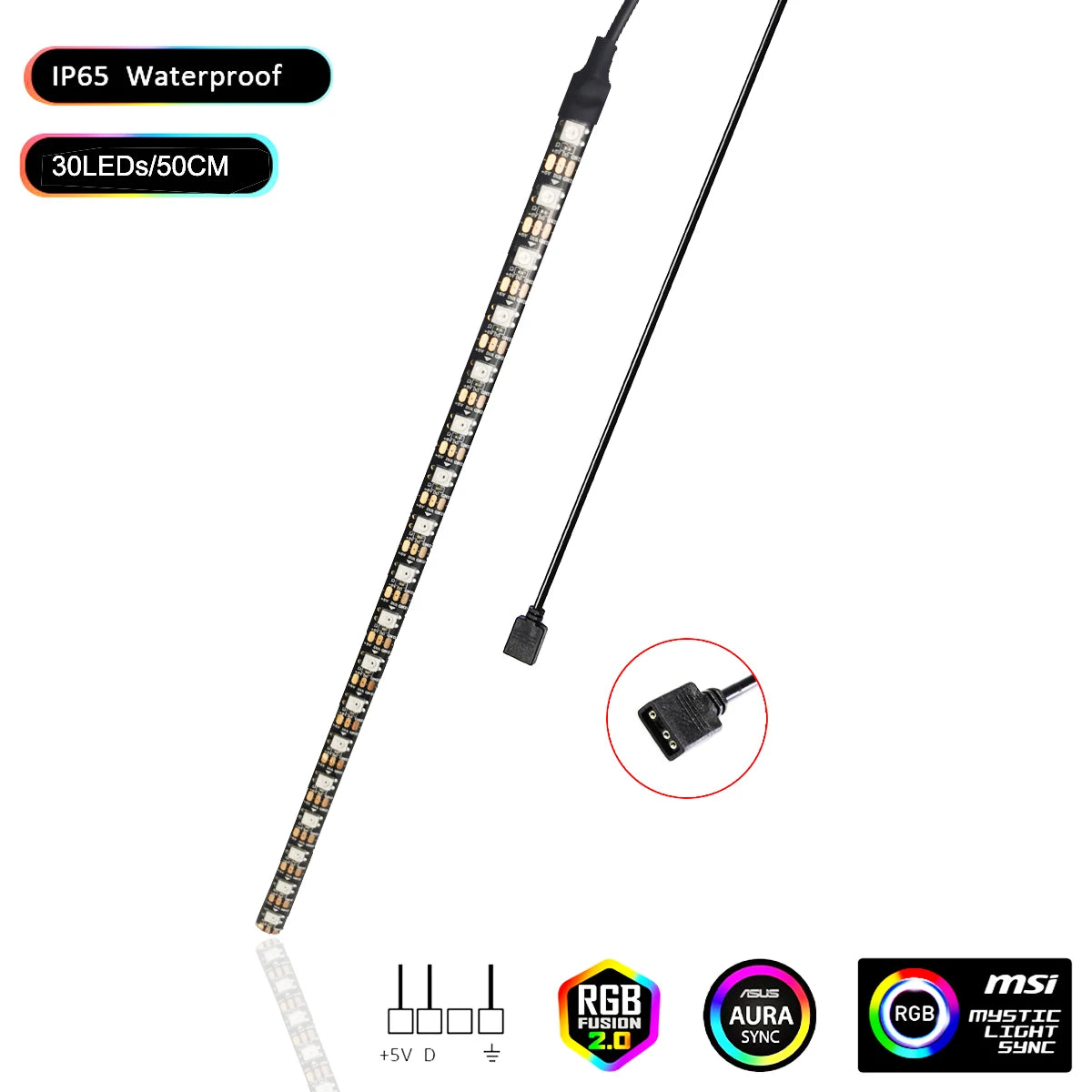 ruban led flexible magnétique noir multicolore 15leds 30leds ip20 ip65 ws2812b adressee