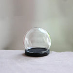 vase boule verre transparent base bois couvercle fleurs séchées