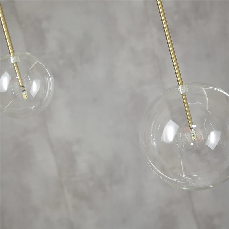 suspension lumineuse transparente moderne sphères verre chromé chambre salon pendentif led interrupteur bouton
