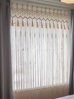 rideau macramé blanc crème motifs géométriques franges boho chic crochet métallique