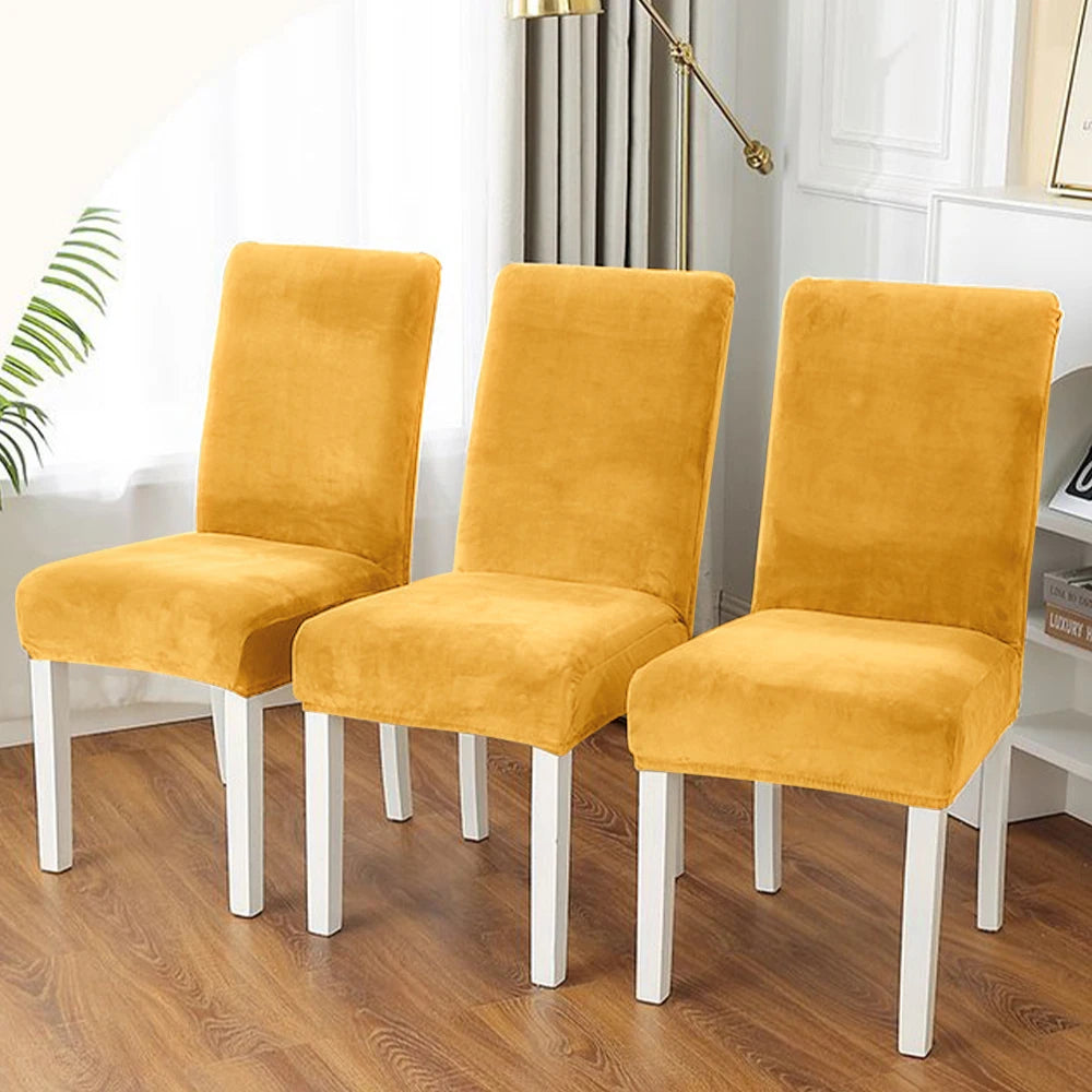Housse chaise velours jaune doré élastique moderne protection meuble Jaune Doré