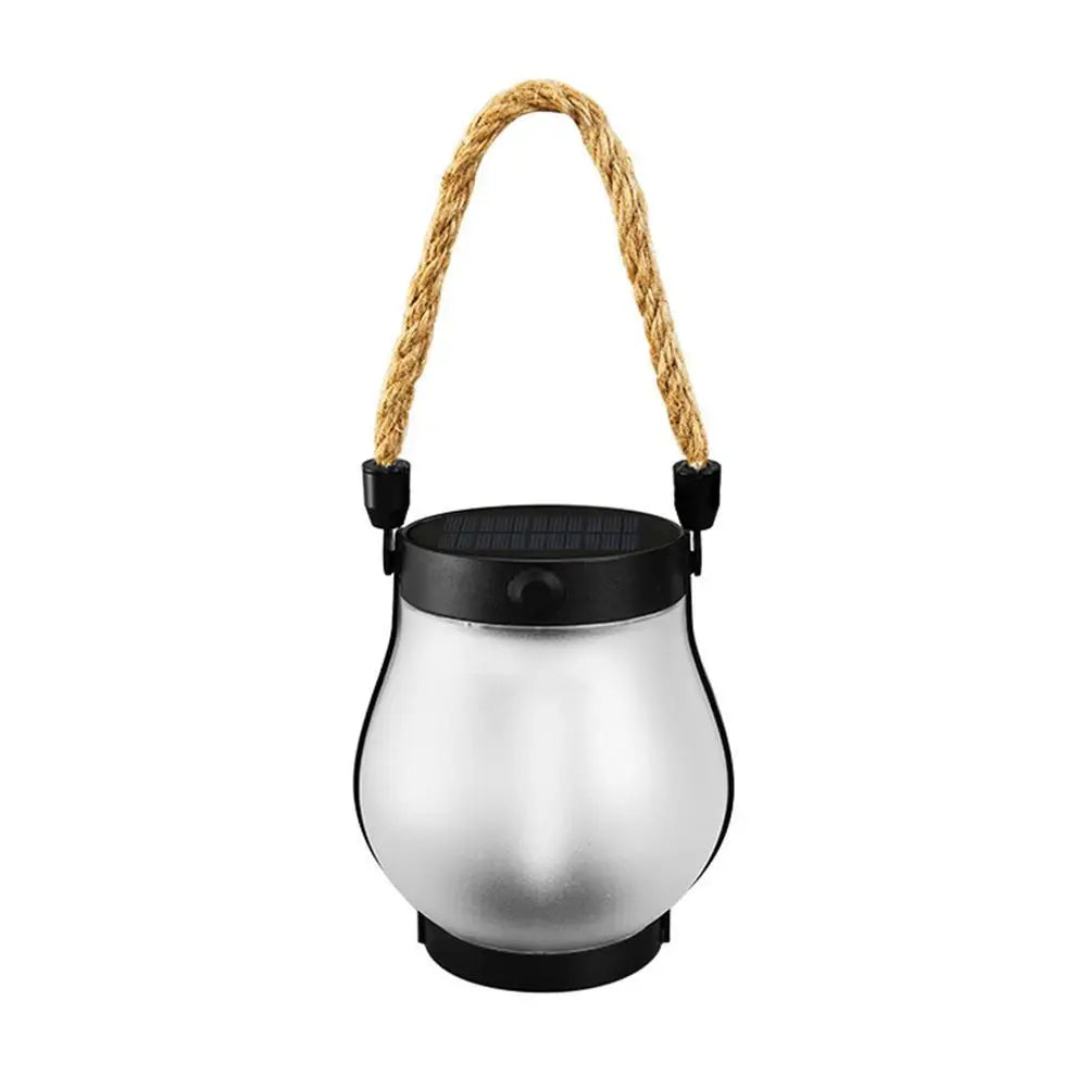 lanterne solaire rechargeable effet flamme transparente moderne rustique corde argentée noire orangée