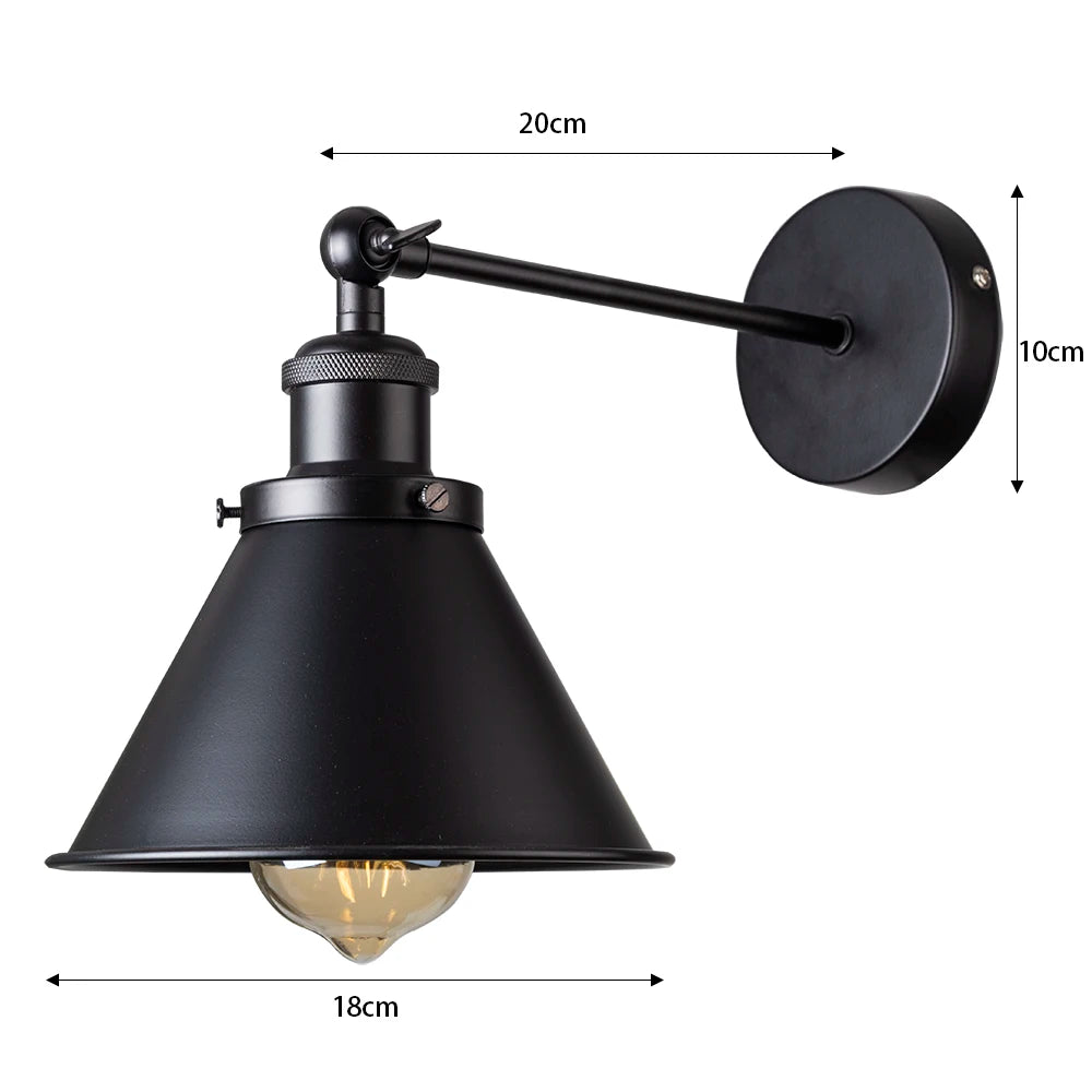 applique murale industrielle conique noire or réglable led chambre entrée moderne vintage