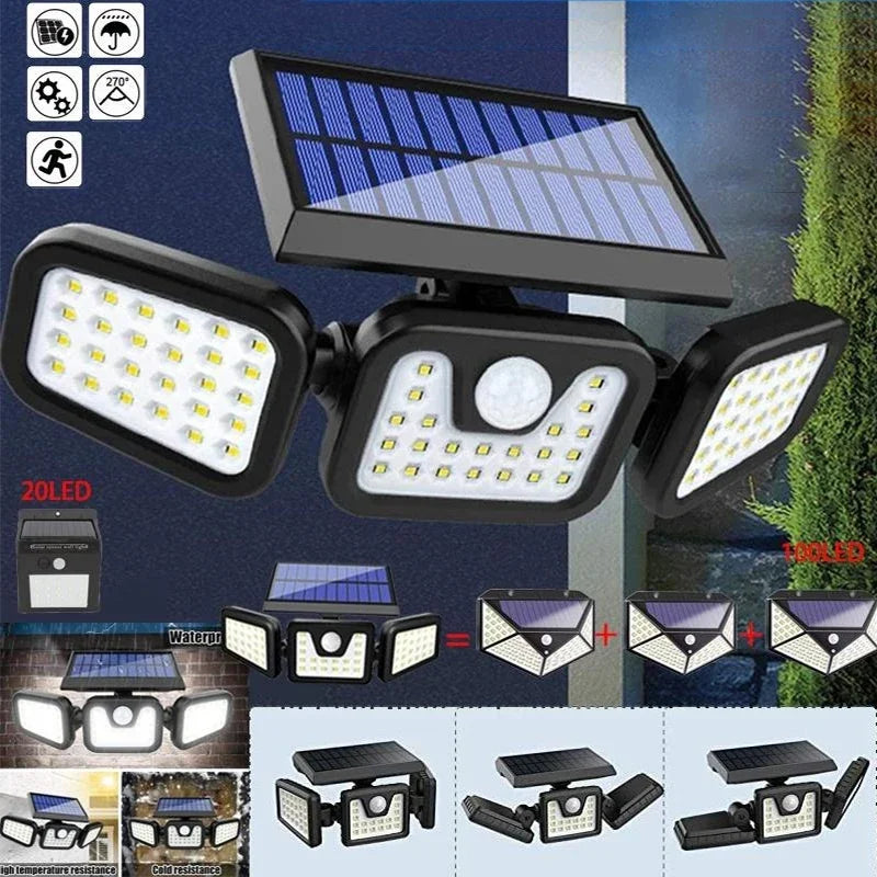 lampes solaires extérieures détecteur mouvement trois têtes noires modernes vis murales instructions