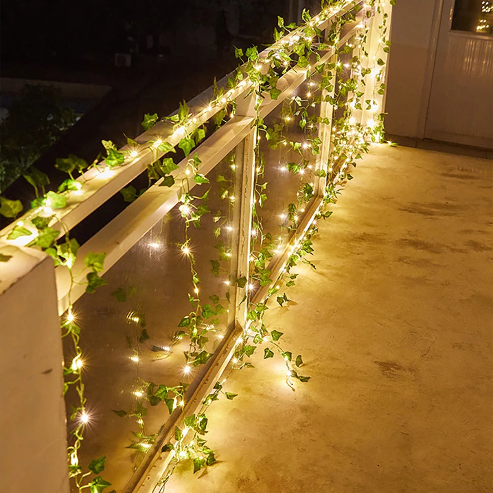 guirlande lumineuse feuilles vertes lierre artificiel led blanc chaud mariage festif chambre decoration