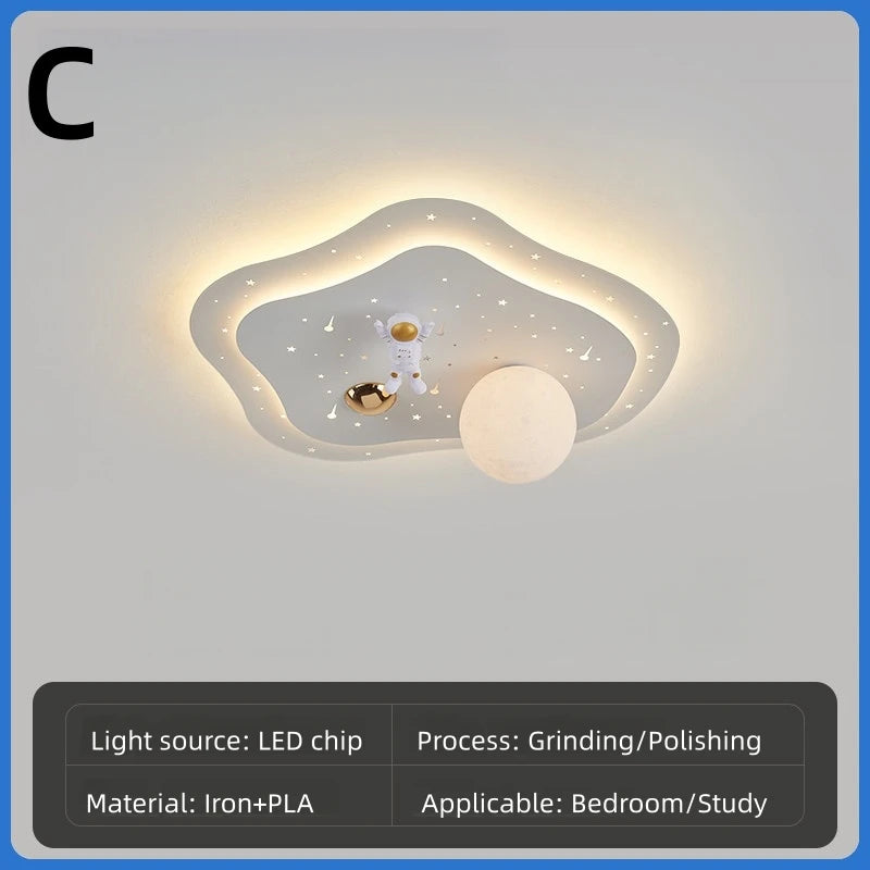 plafonnier moderne étoiles forme ondulée astronaute planète lumière blanche dorée bleue beige